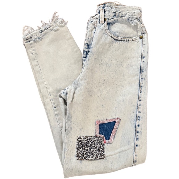 Vintage 80s Light Acid Wash Jeans Patches Retro Zena Size 6 - Picture 2 of 16